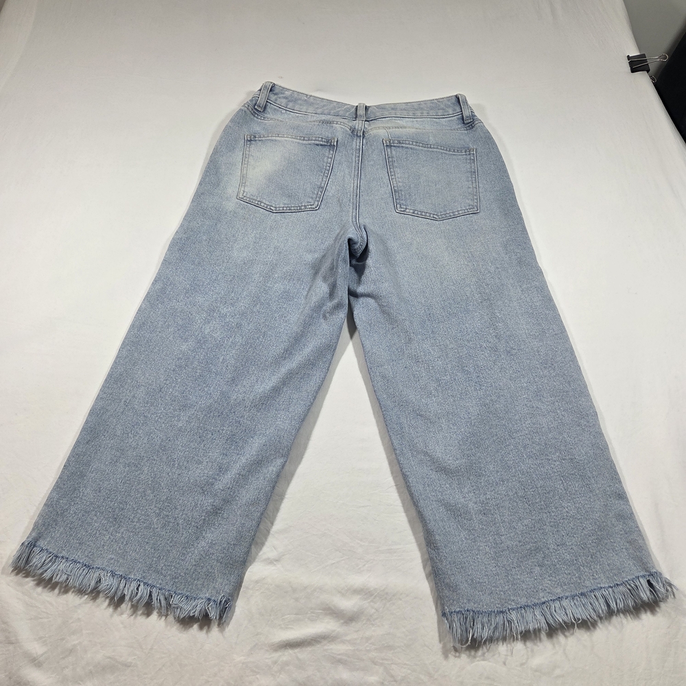 Talbots Crop Jean Wide Leg Light Blue High-Rise Jeans Frayed Hem 8P Cotton - Picture 9 of 10